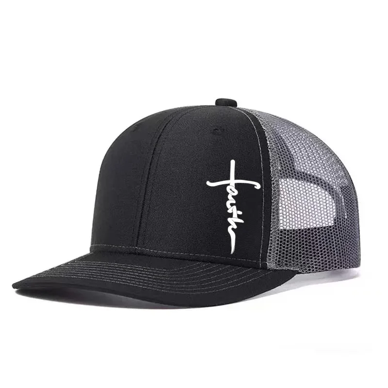 Cross Printed Adjustable Baseball Cap Classic Snapback Dad Hat Breathable Trucker Mesh Hat Golf Fishing Outdoor Sun Cap