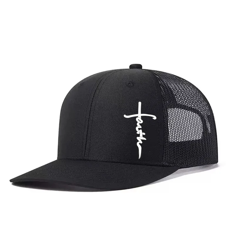 Cross Printed Adjustable Baseball Cap Classic Snapback Dad Hat Breathable Trucker Mesh Hat Golf Fishing Outdoor Sun Cap