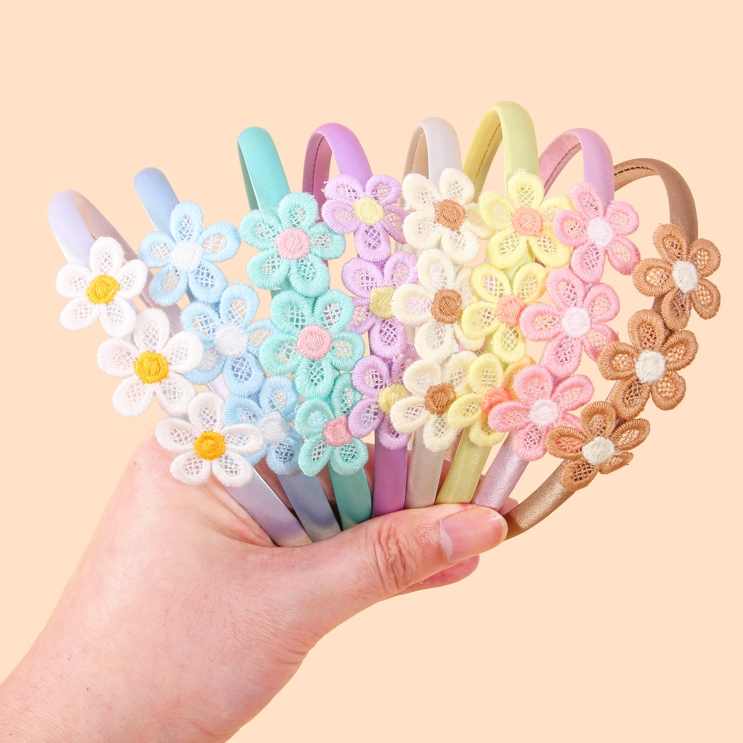 4/8pcs Embroidery Flower Headbands Children Kids Floral Hairbands Plastic Satin Headbands Hair Accessories