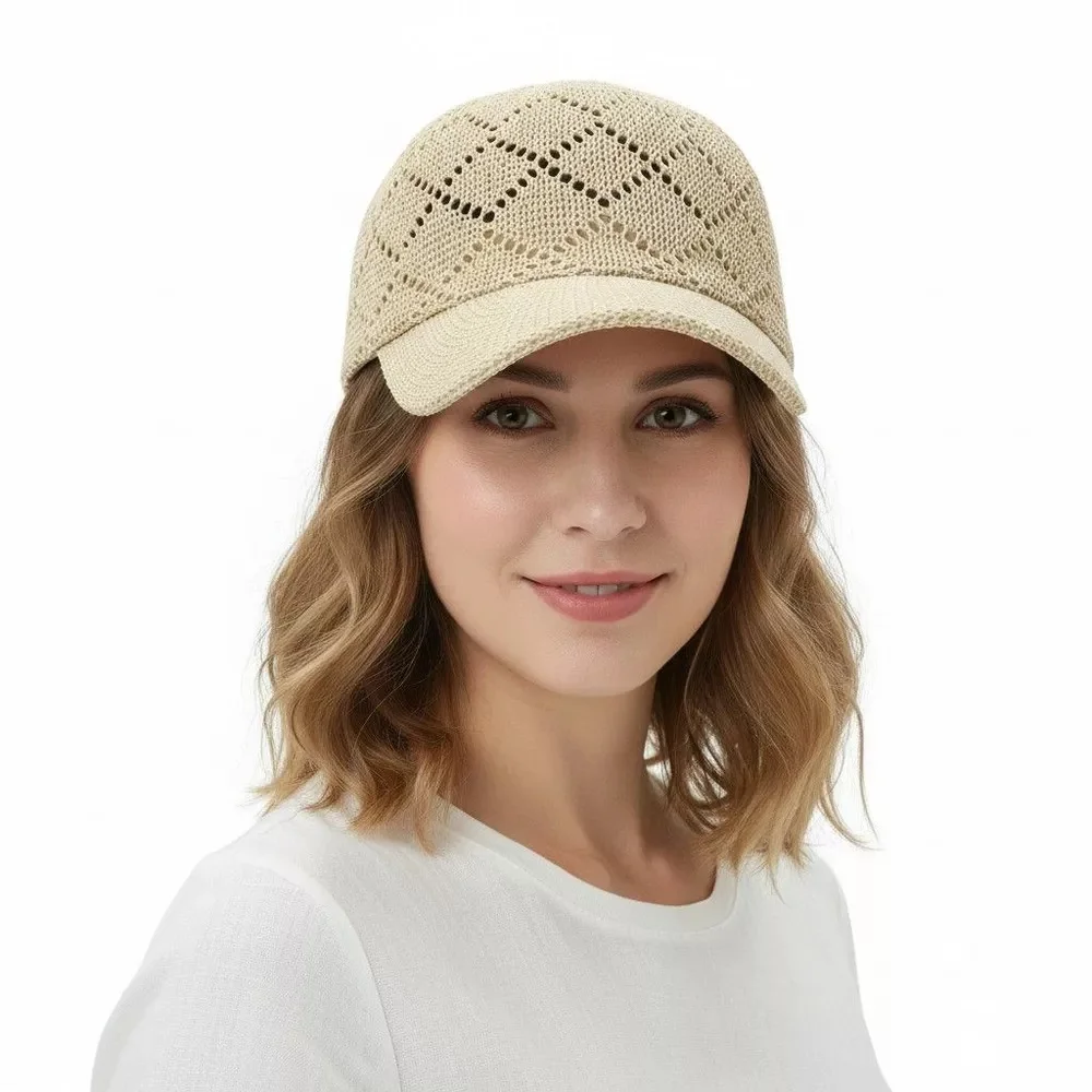 Lady's Summer Holovov Knitted Sun Hat, A Breathable Mesh Baseball Cap, Suitable for Wearing During Golfing Activities.