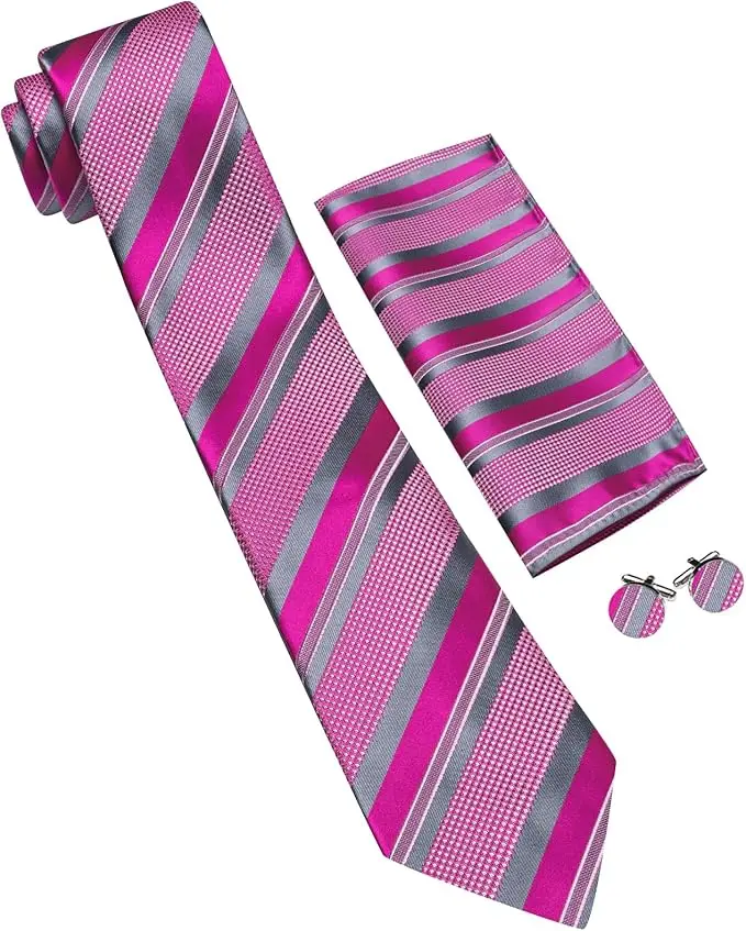 Fashion Diagonal Striped Tie Set for Men Formal Party Business Wedding Necktie Handkerchief Cufflinks 3PCS Suit Accessories