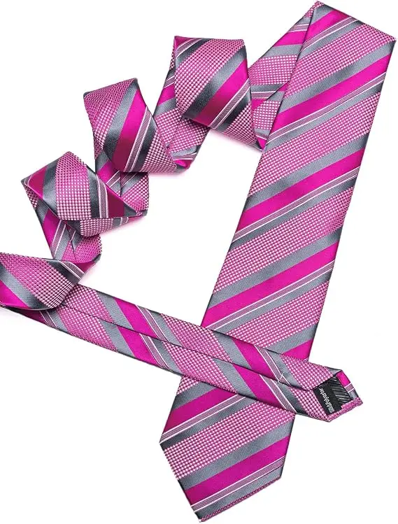 Fashion Diagonal Striped Tie Set for Men Formal Party Business Wedding Necktie Handkerchief Cufflinks 3PCS Suit Accessories