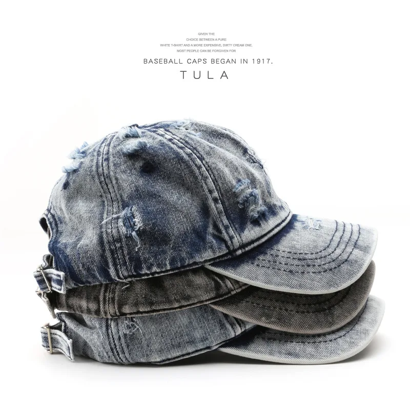 1pc Y2K Style Cowboy Hole Washed Baseball Caps for Women Men, Classic Caps Female Cap Edge Curved Eaves Shade Soft Top Hats