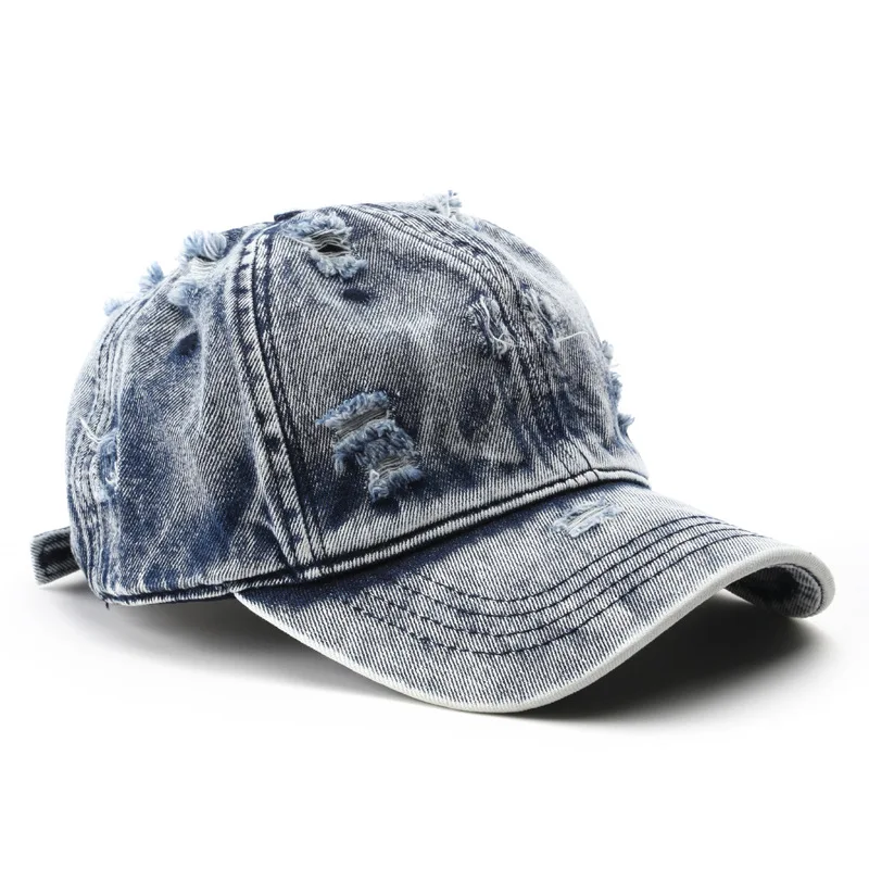 1pc Y2K Style Cowboy Hole Washed Baseball Caps for Women Men, Classic Caps Female Cap Edge Curved Eaves Shade Soft Top Hats