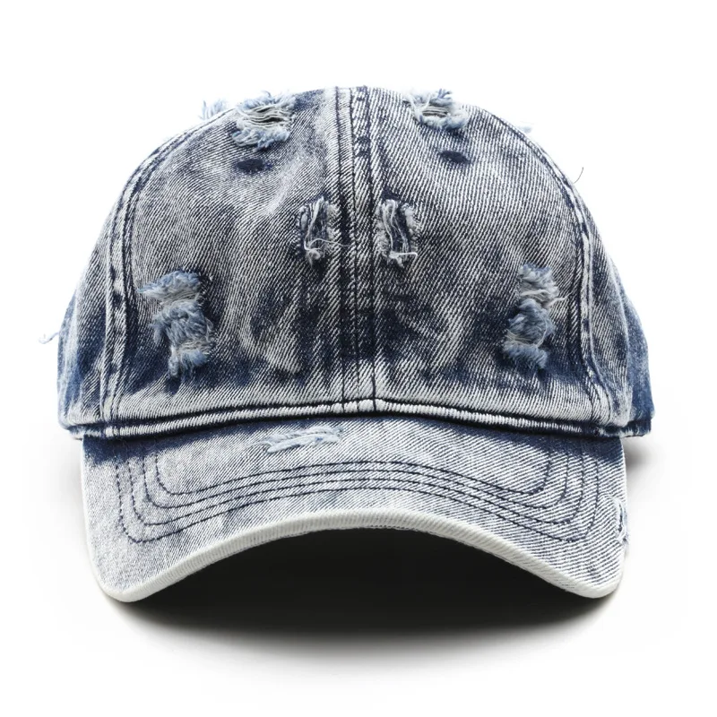 1pc Y2K Style Cowboy Hole Washed Baseball Caps for Women Men, Classic Caps Female Cap Edge Curved Eaves Shade Soft Top Hats