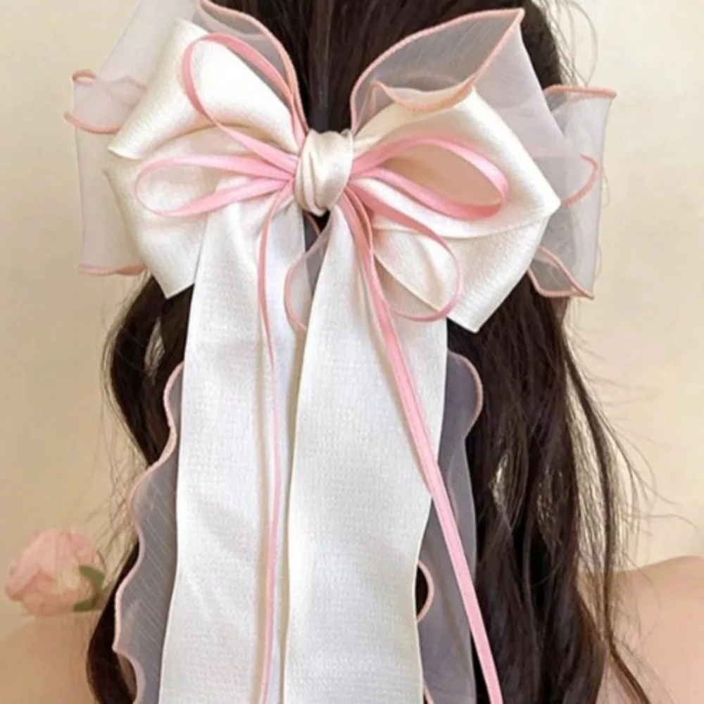 1pc Elegant Organza Bow Cute Hair Clip Large Ruffled Tulle Hair Accessory Satin Tassels Perfect Gothic Vintage Hairstyles Events