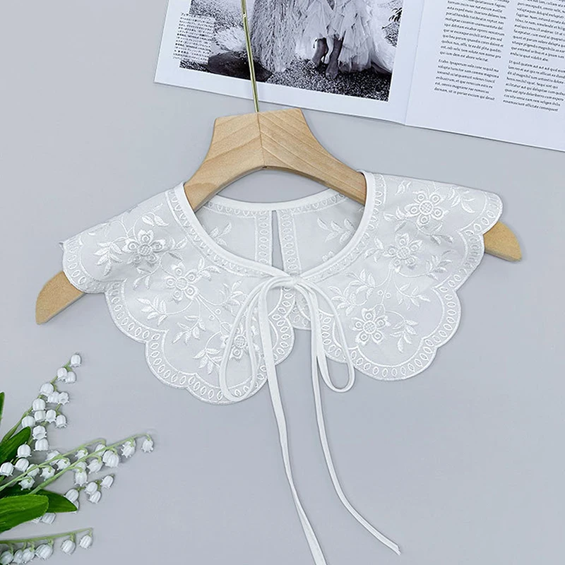 [F] Women Girls Lace Fake Collar Shoulder Wrap Detachable Mesh Embroidery Floral Lace Shawl Wrap Cape Half Shirt Collar