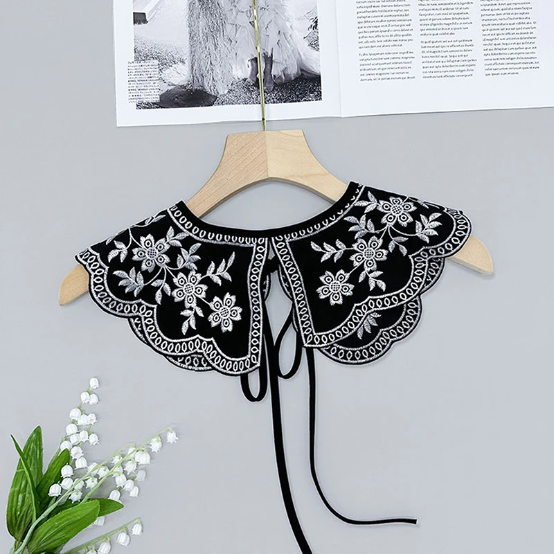 [F] Women Girls Lace Fake Collar Shoulder Wrap Detachable Mesh Embroidery Floral Lace Shawl Wrap Cape Half Shirt Collar