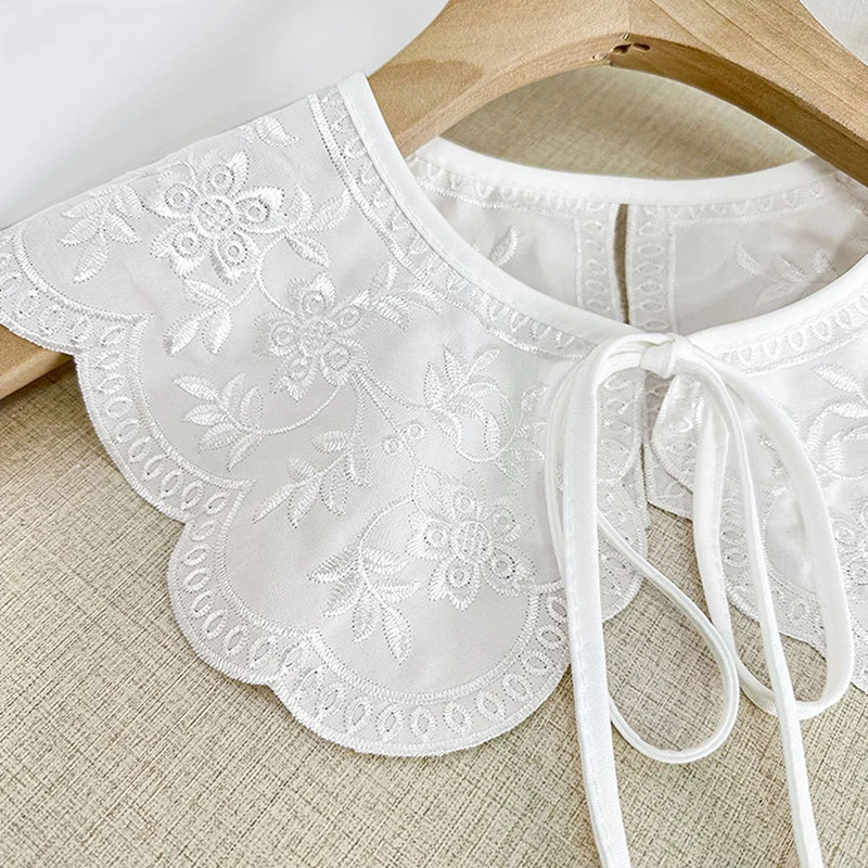 [F] Women Girls Lace Fake Collar Shoulder Wrap Detachable Mesh Embroidery Floral Lace Shawl Wrap Cape Half Shirt Collar