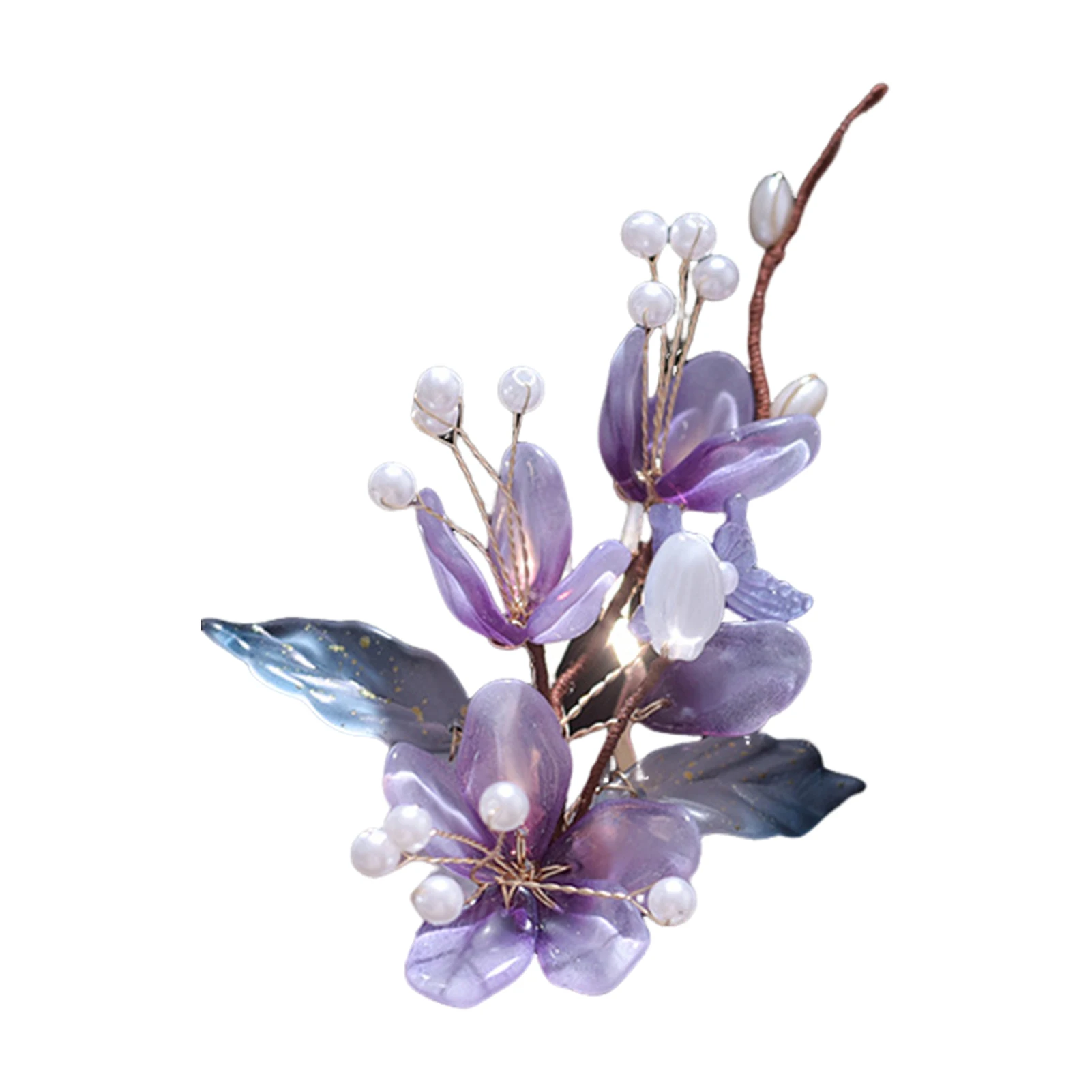 Retro Hairpins Purple Flower Chinese Hanfu Hair Accessories For Women Fairy Pearl Hair Clips Forks Vintage Wedding Hair Jewelry