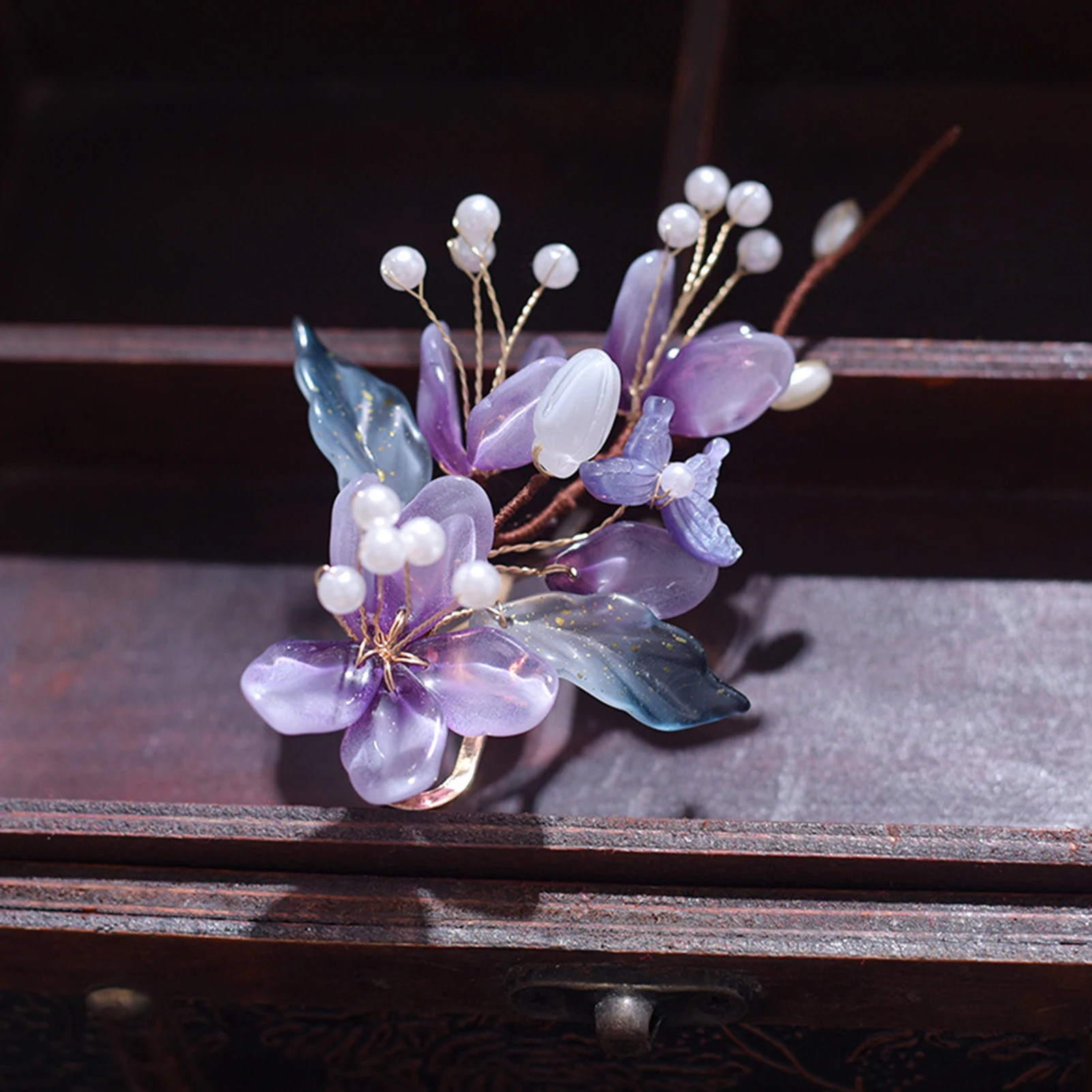 Retro Hairpins Purple Flower Chinese Hanfu Hair Accessories For Women Fairy Pearl Hair Clips Forks Vintage Wedding Hair Jewelry