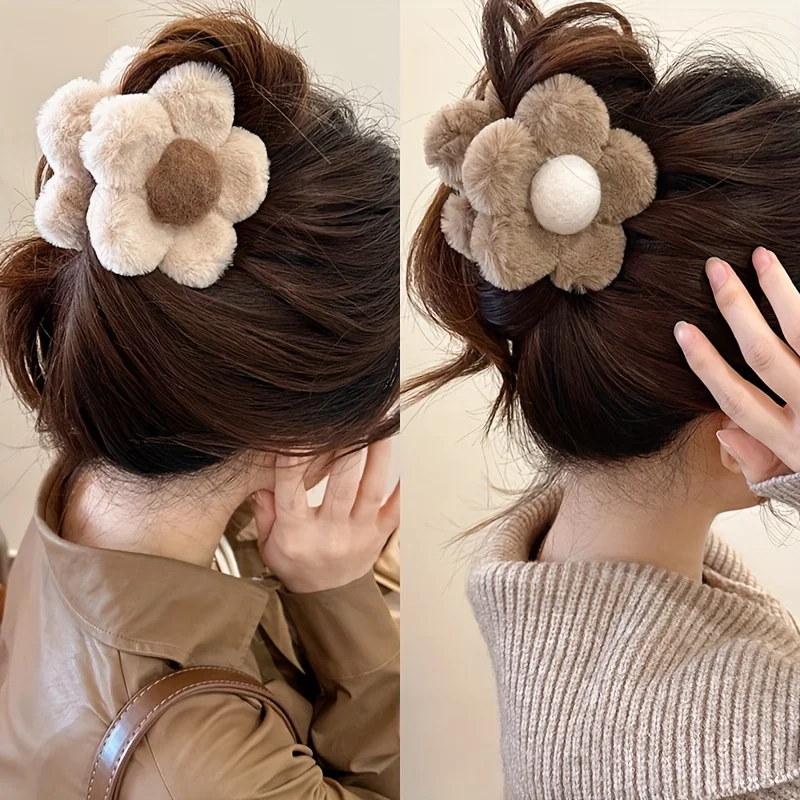 Autumn Winter New Solid Color Plush Grab Clip Hairpin Back Head Hair Shark Clip Girlfriends with Gentle Fashion Hair Accessories