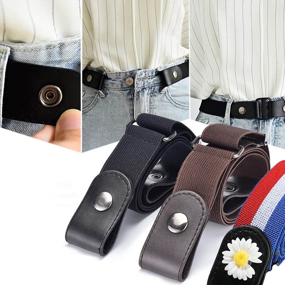 Newest Traceless Invisible Elastic Belt Women's Belts Jeans Pants Men's Elastic Belt Buckle-Free Adjustable Waist Belt No Buckle