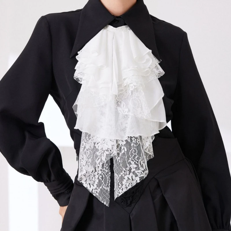 Multi Layered Lace Ruffled Fake Collar Detachable Decorative Collar Shirt Dress Party Neck Accessories