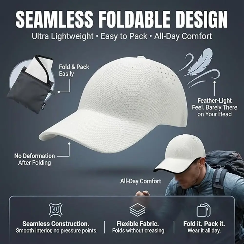 New Design Seamless Baseball Cap Packable Lightweight Sports Hat Quick Drying Breathable Visor Cap