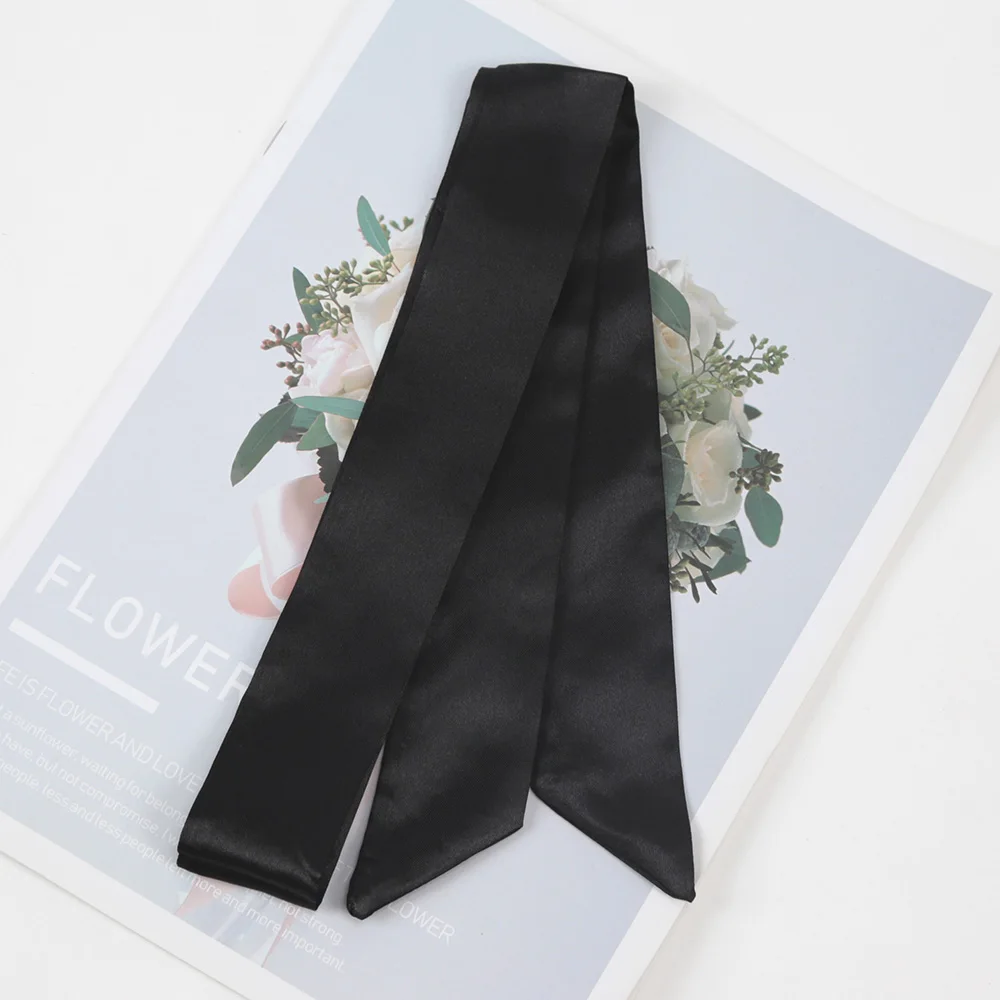 Women Lady Belt Bag Hair Accessories Narrow Short Scarf 100cm Solid Color Silk Rubber Black Bag Ribbon Headbands Choker Streamer
