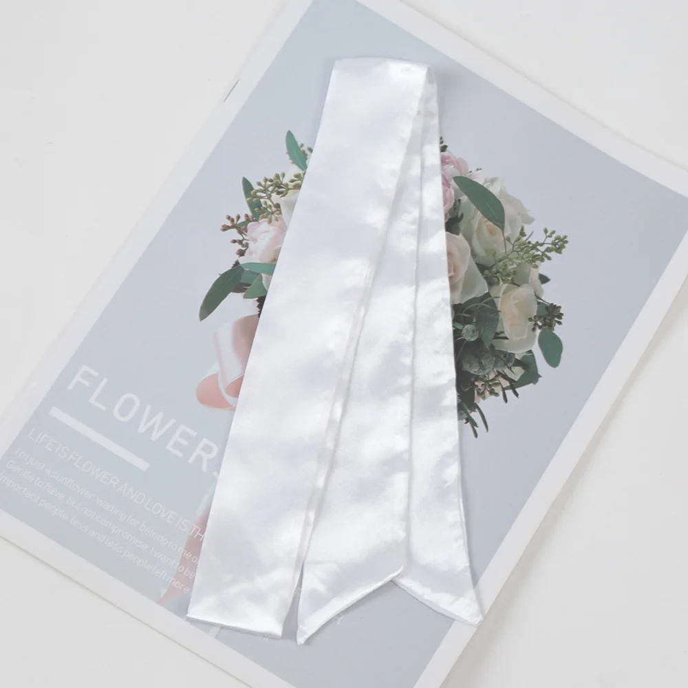 Women Lady Belt Bag Hair Accessories Narrow Short Scarf 100cm Solid Color Silk Rubber Black Bag Ribbon Headbands Choker Streamer