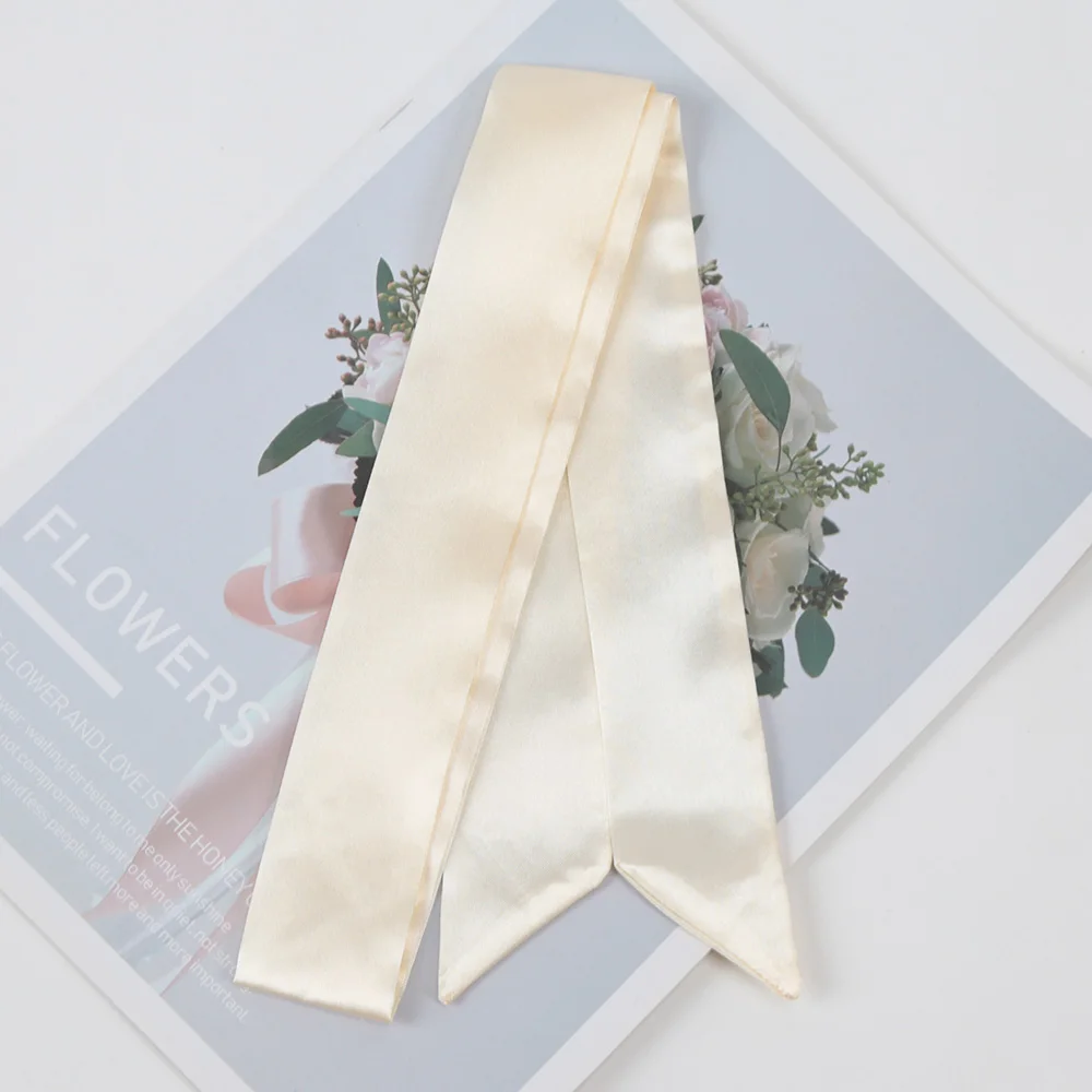 Women Lady Belt Bag Hair Accessories Narrow Short Scarf 100cm Solid Color Silk Rubber Black Bag Ribbon Headbands Choker Streamer