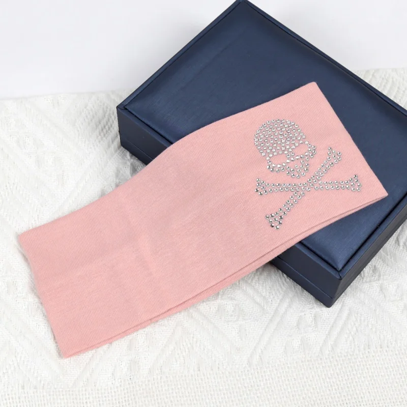 Women's Fashion Plain Headbands SKull Design Rhinestones Elastic Black Y2K Headband for Girls Casual Hair Bands Accessories