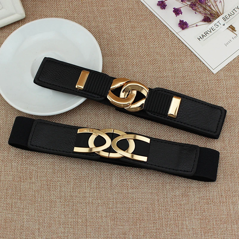 [F] Female Wide Elastic Waistband Metal Buckle Belt for Women Waist Band Cummerband Sweater Coat Clothing Accessories