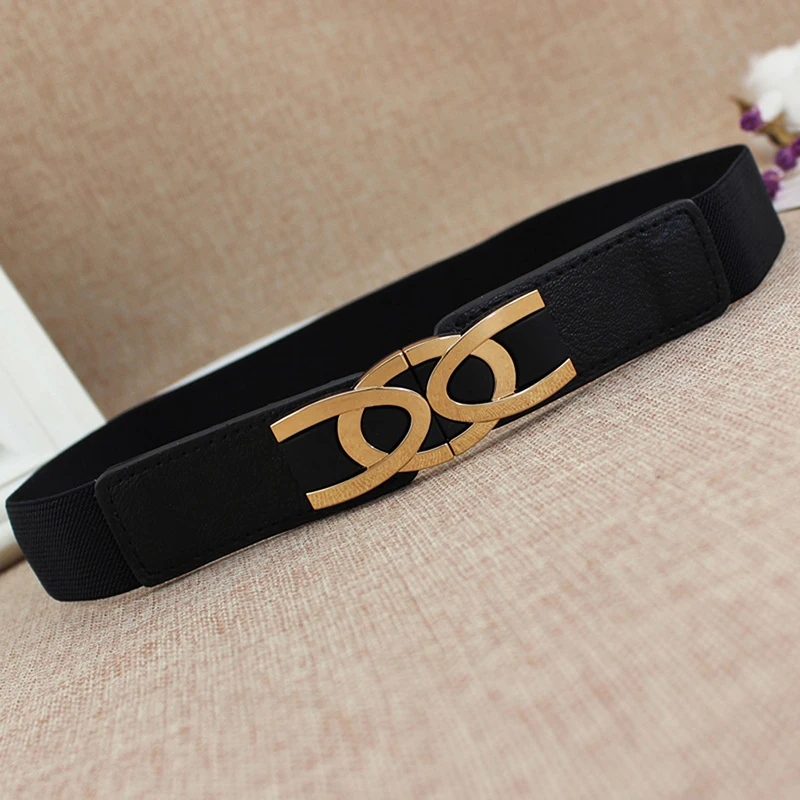[F] Female Wide Elastic Waistband Metal Buckle Belt for Women Waist Band Cummerband Sweater Coat Clothing Accessories