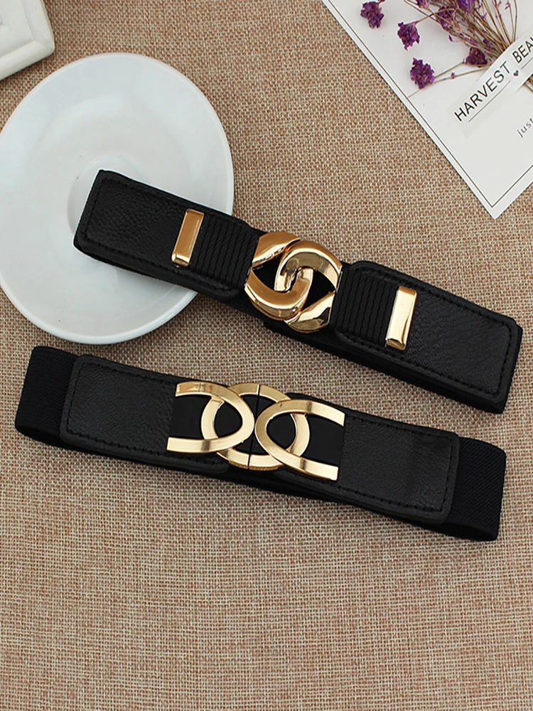 [F] Female Wide Elastic Waistband Metal Buckle Belt for Women Waist Band Cummerband Sweater Coat Clothing Accessories
