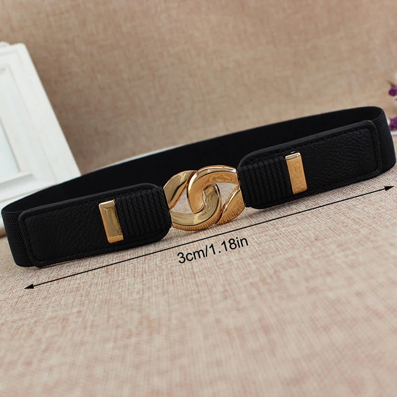 [F] Female Wide Elastic Waistband Metal Buckle Belt for Women Waist Band Cummerband Sweater Coat Clothing Accessories