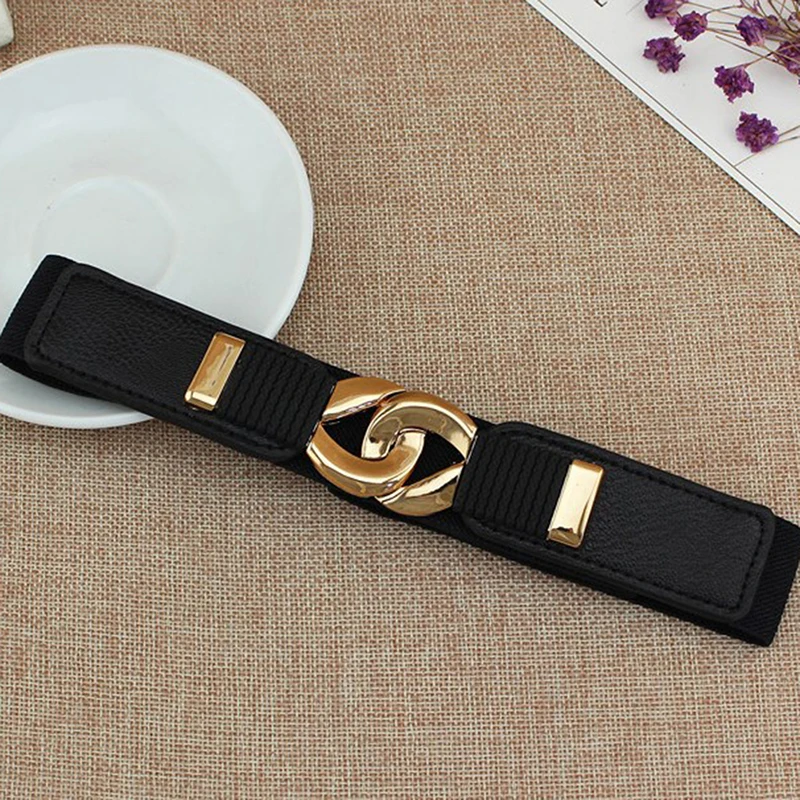 [F] Female Wide Elastic Waistband Metal Buckle Belt for Women Waist Band Cummerband Sweater Coat Clothing Accessories
