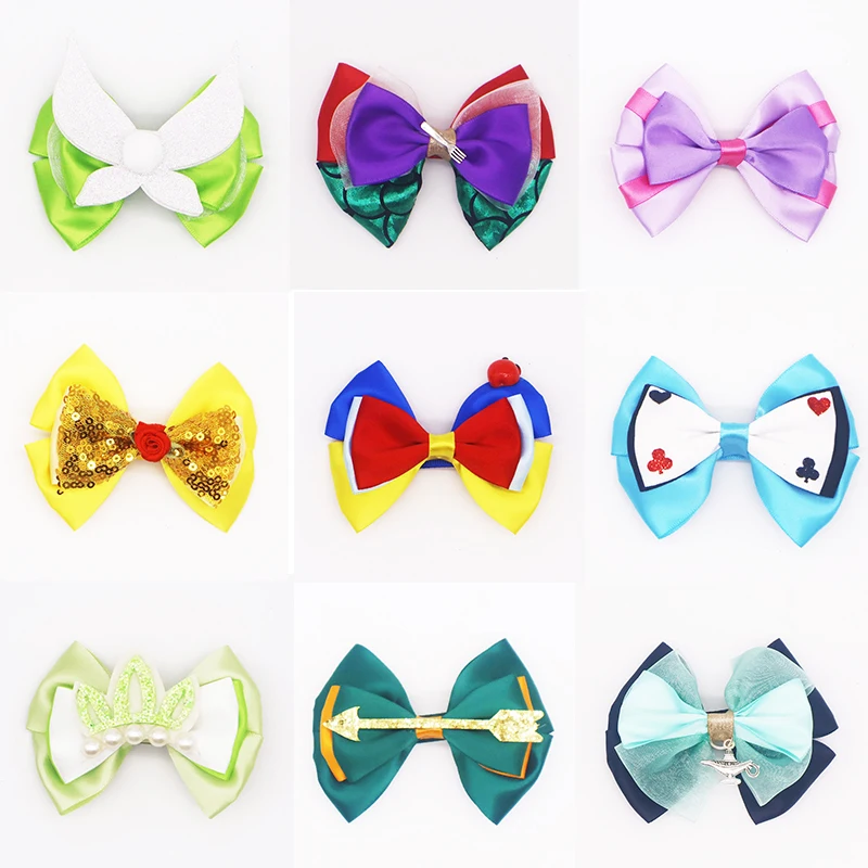 2pcs Disney Cartoon Anime Snow White Hair Bow for Girls Toddler Boutique Alice Frozen Girls Hair Clips Kids Hair Accessories