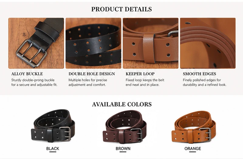 Men's PU Vintage Double-Row Pin Buckle Belt in Black, Brown, orange, Western Cowboy Style, Suitable for Father's Day and Christm