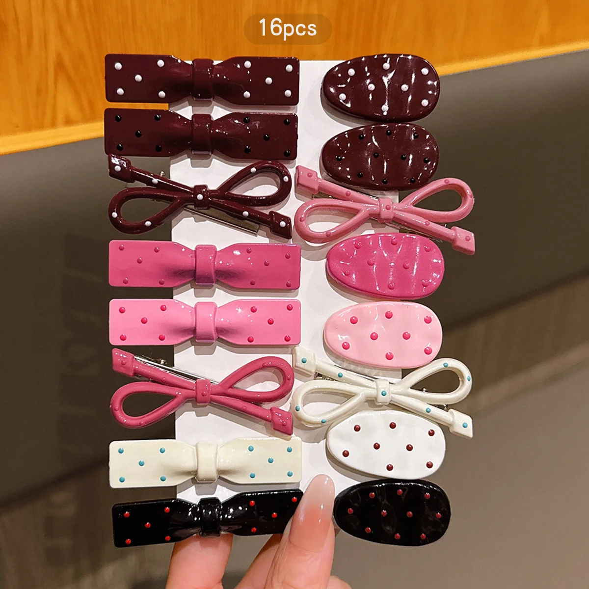 16 Korean colored hair clips with a sweet and stylish style, suitable for daily use as headwear