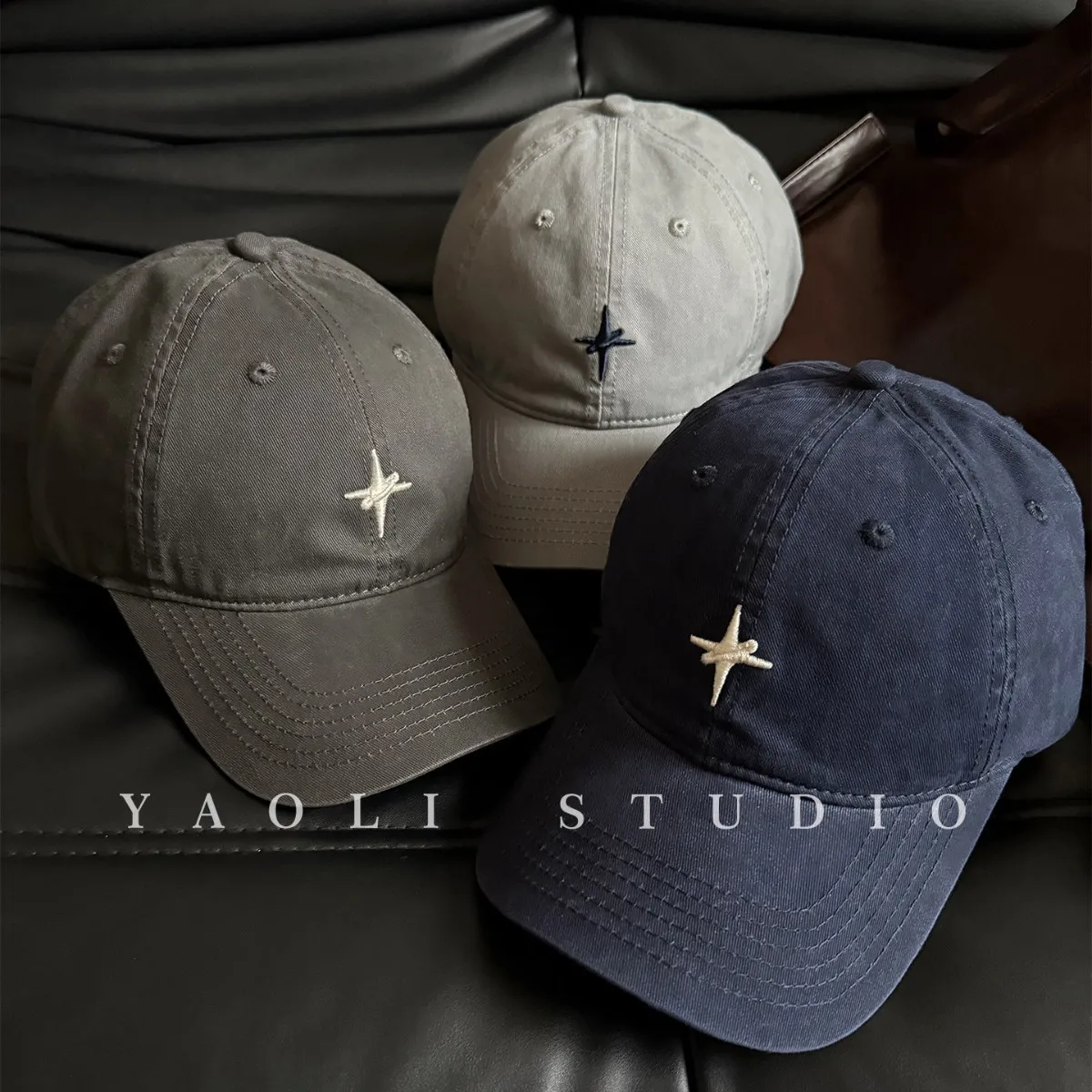 New Solid Color Four-Point Star Embroidery Simple Versatile Sunshade Baseball Cap Soft Top Couple Duckbill Hat