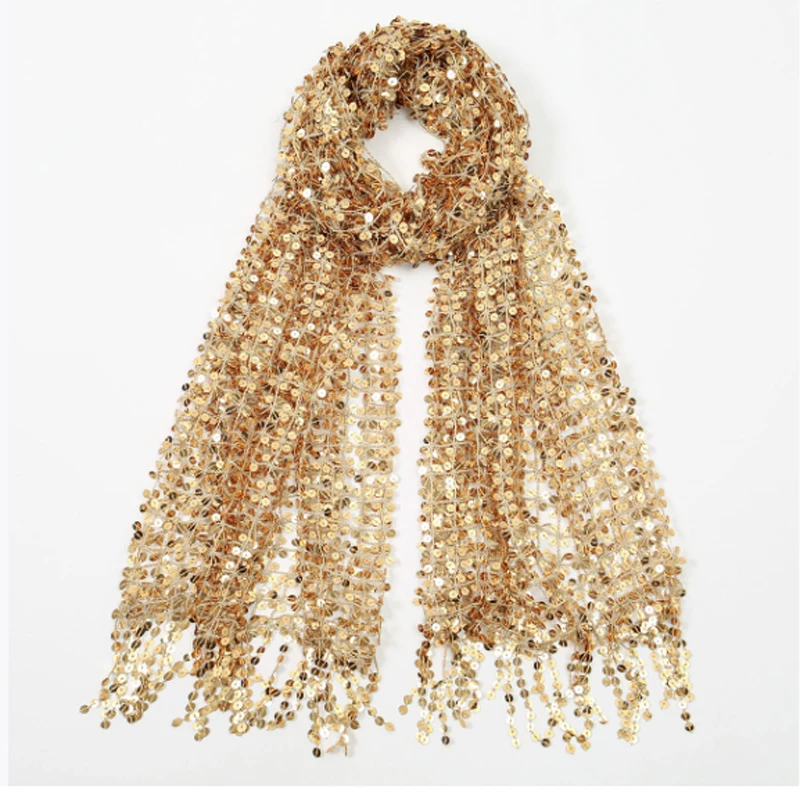 Boho Sequin Mesh Headscarf Gold Black Tassel Headwrap for Women Festival Beach Wedding Bridal Hairpiece Shiny Shawl Hair Decor