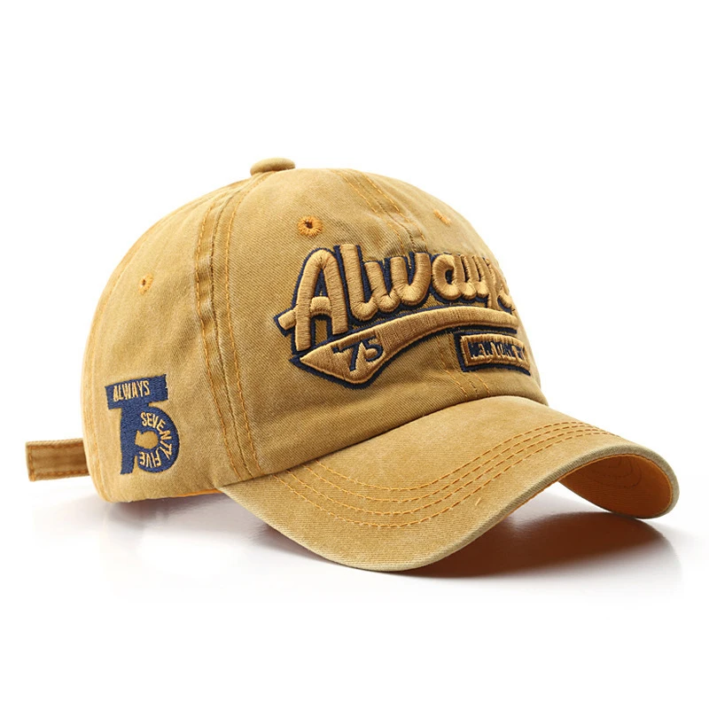 Korean Version Retro Washed Distressed Embroidered Letter ALW75 Casual and Versatile Baseball Cap for Daily Wear