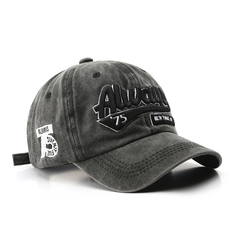 Korean Version Retro Washed Distressed Embroidered Letter ALW75 Casual and Versatile Baseball Cap for Daily Wear