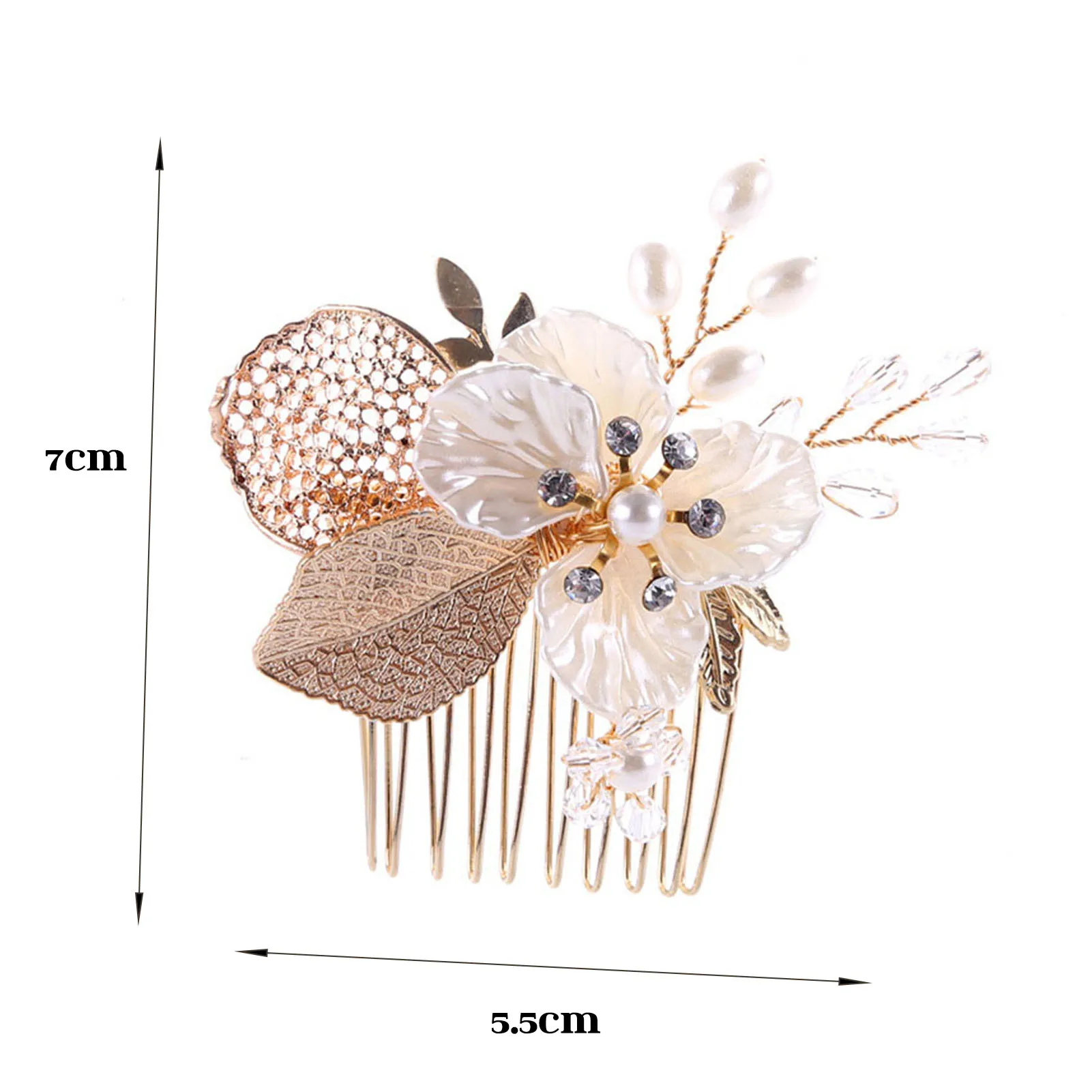 Gold Color Flower Hair Comb Clip Girls Handmade Alloy Pearl Hairpin Bridal Tiaras Wedding Hair Accessory Crystal Hair Jewelry