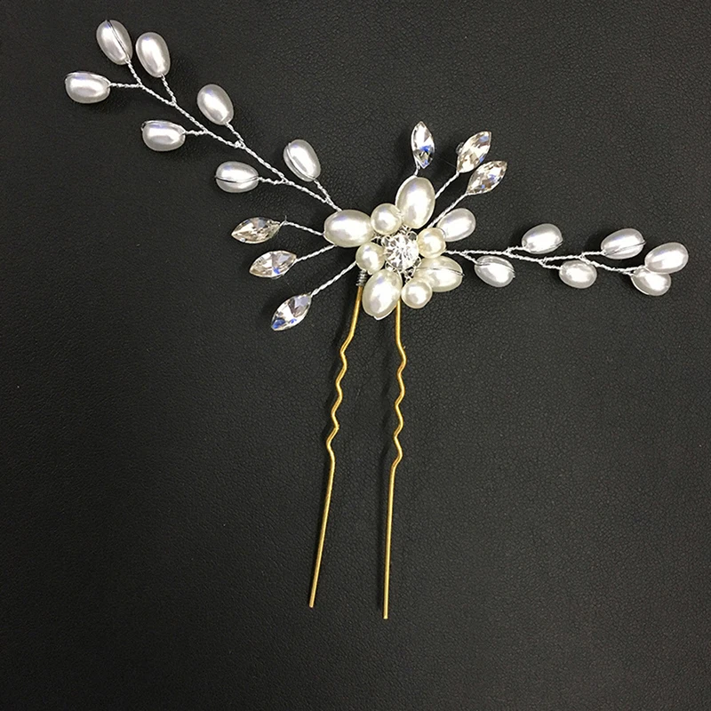 Elegant Bridal Handmade Pearl Flower Crystal Hairpin Pin Clevis Beautiful Crystal Hair Accessories Wedding Hair Pins