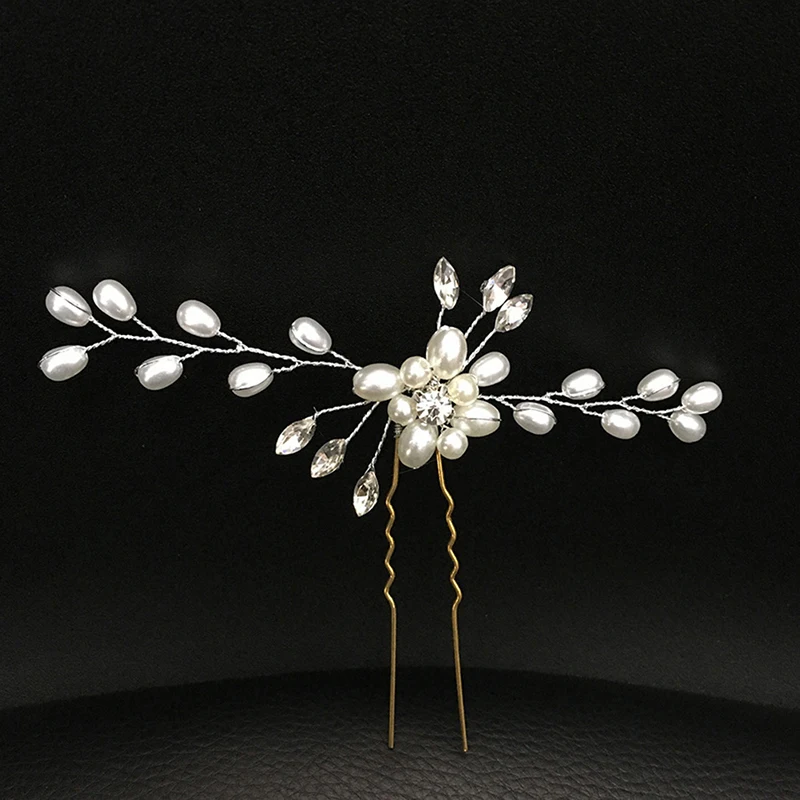 Elegant Bridal Handmade Pearl Flower Crystal Hairpin Pin Clevis Beautiful Crystal Hair Accessories Wedding Hair Pins