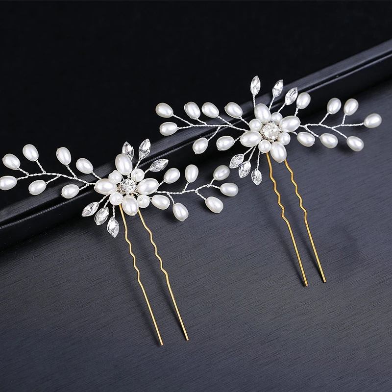 Elegant Bridal Handmade Pearl Flower Crystal Hairpin Pin Clevis Beautiful Crystal Hair Accessories Wedding Hair Pins