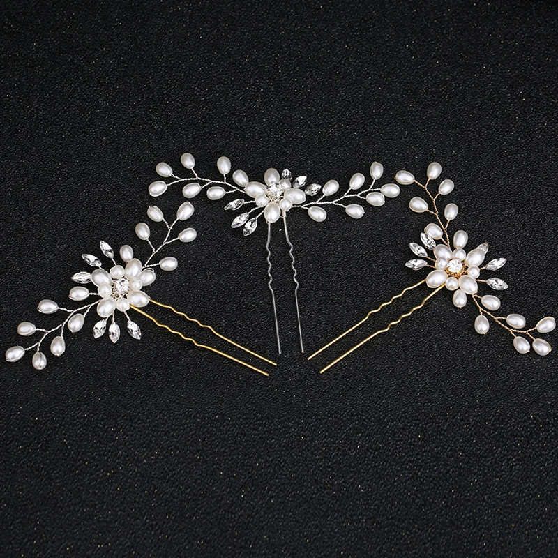 Elegant Bridal Handmade Pearl Flower Crystal Hairpin Pin Clevis Beautiful Crystal Hair Accessories Wedding Hair Pins