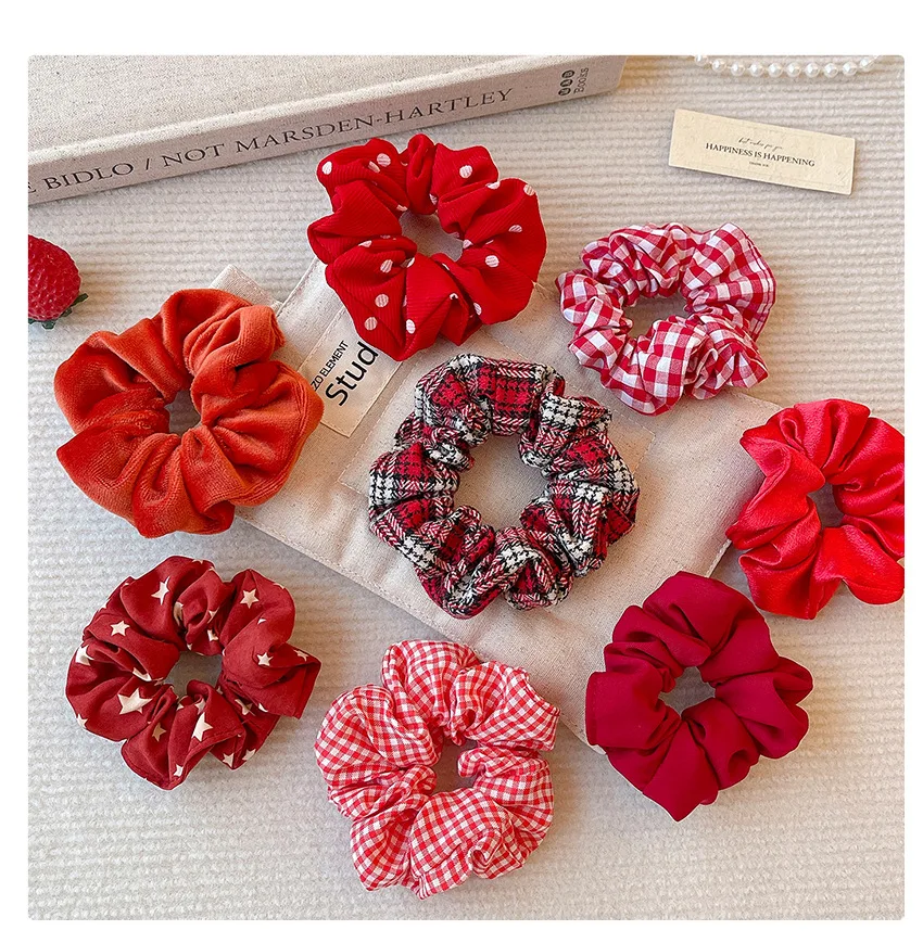 2026 New Christmas Red Color Hair Scrunchies For Women Girls Fashion High Elasticity No Hurt Hair Elastics New Year Accessories