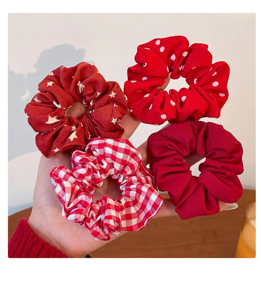 2026 New Christmas Red Color Hair Scrunchies For Women Girls Fashion High Elasticity No Hurt Hair Elastics New Year Accessories