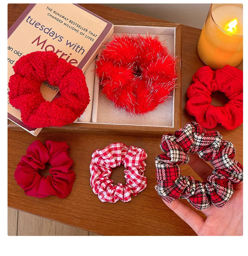 2026 New Christmas Red Color Hair Scrunchies For Women Girls Fashion High Elasticity No Hurt Hair Elastics New Year Accessories