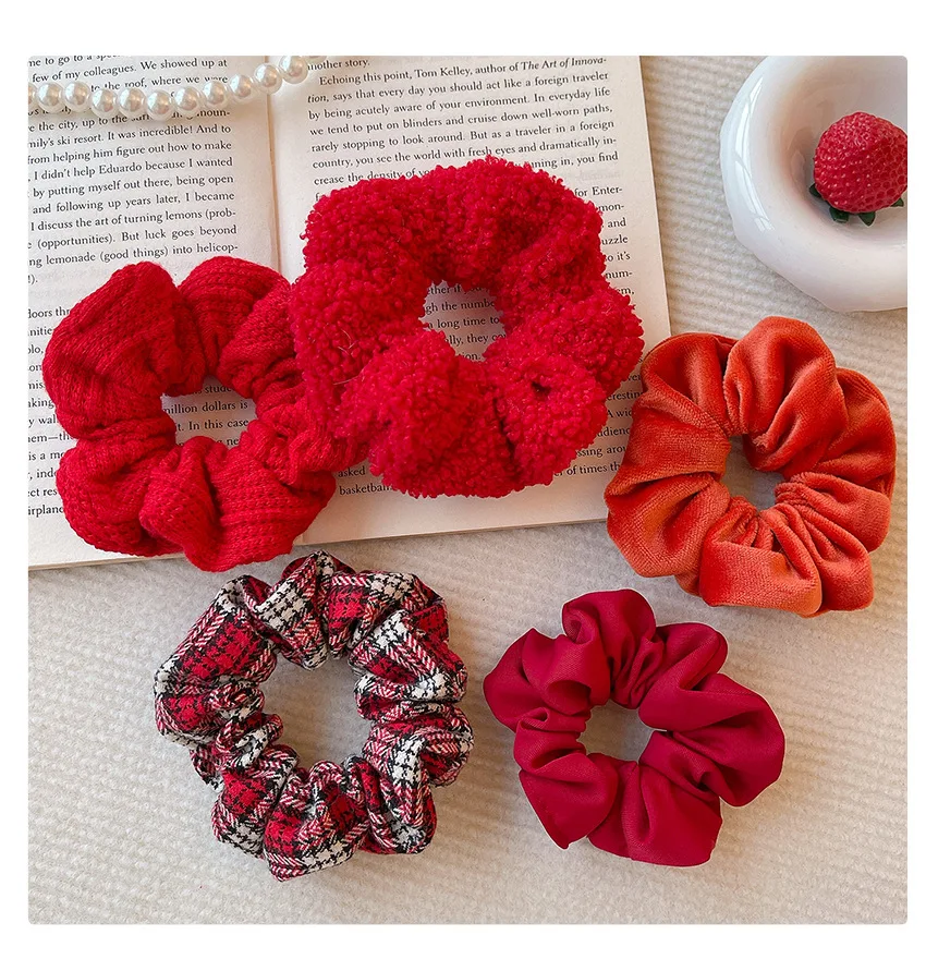 2026 New Christmas Red Color Hair Scrunchies For Women Girls Fashion High Elasticity No Hurt Hair Elastics New Year Accessories