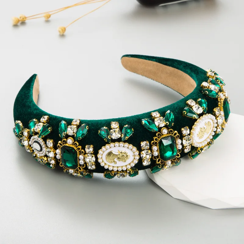 Vintage Cameo Portrait Headband Baroque Crystal Pearl Hairband Luxury Royal Headpiece Antique Style Hair Accessories
