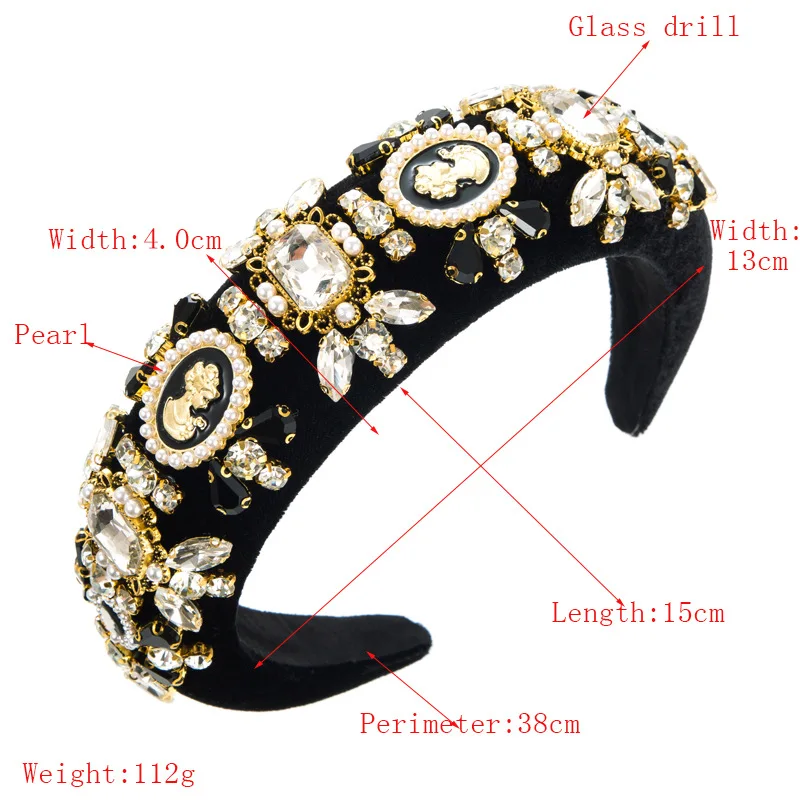 Vintage Cameo Portrait Headband Baroque Crystal Pearl Hairband Luxury Royal Headpiece Antique Style Hair Accessories