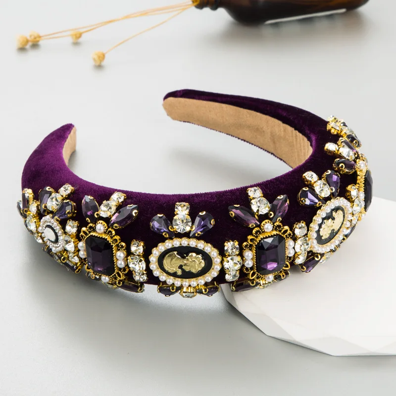 Vintage Cameo Portrait Headband Baroque Crystal Pearl Hairband Luxury Royal Headpiece Antique Style Hair Accessories