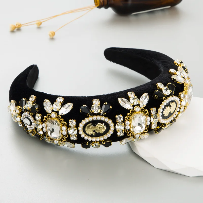 Vintage Cameo Portrait Headband Baroque Crystal Pearl Hairband Luxury Royal Headpiece Antique Style Hair Accessories