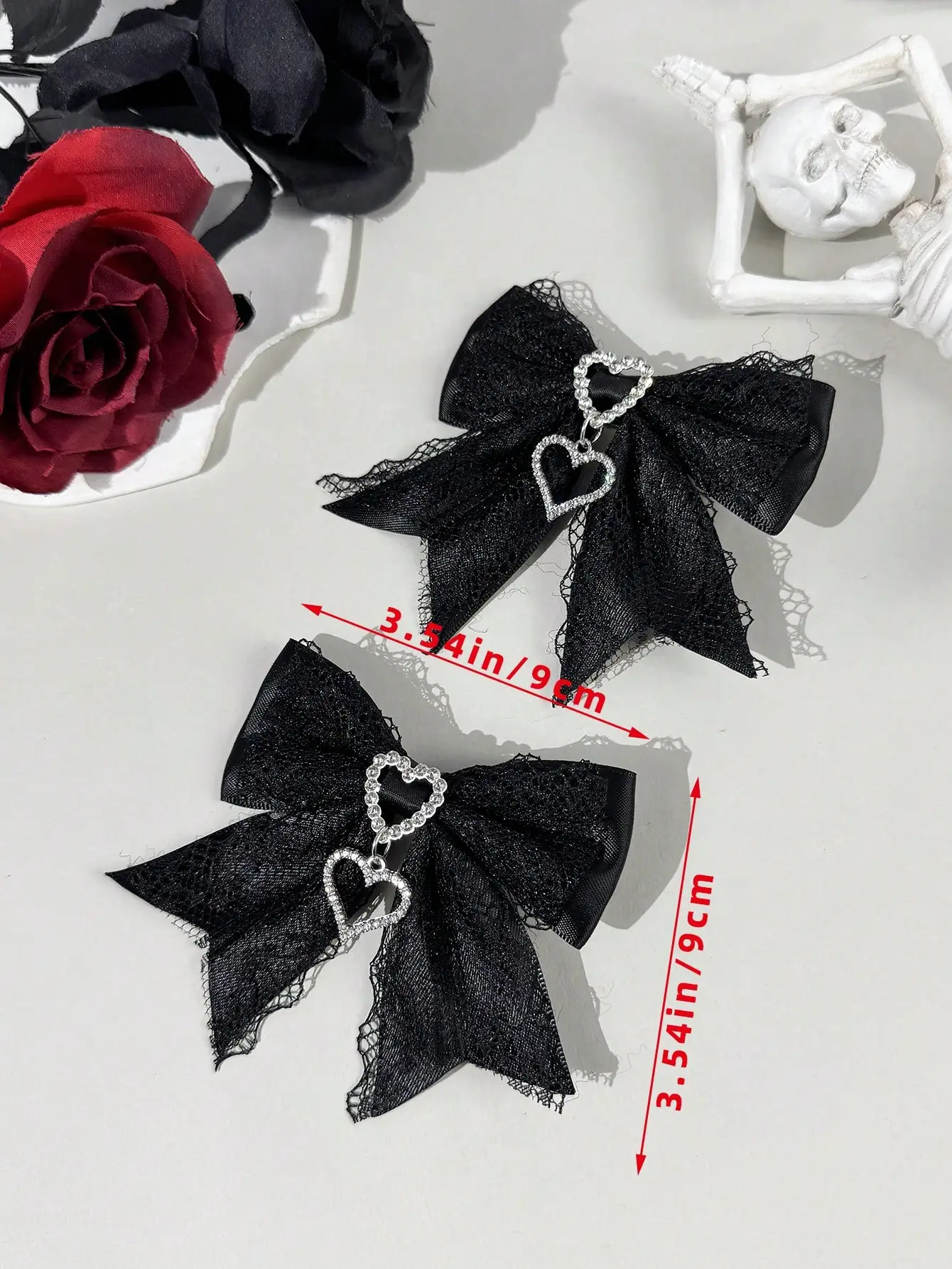 Two-piece set of women's street-style youthful sweet-cool lace ribbon rhinestone accessory bow hair clip, suitable for any scene