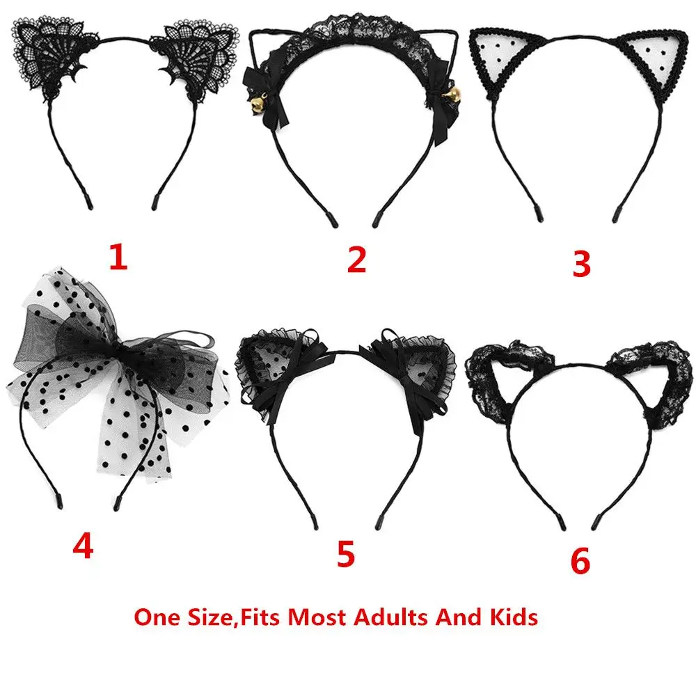 Adult Teens Masquerade Lace Cat Ear Headband Hair Accessories Fancy Dress Hairband Cosplay Headwear